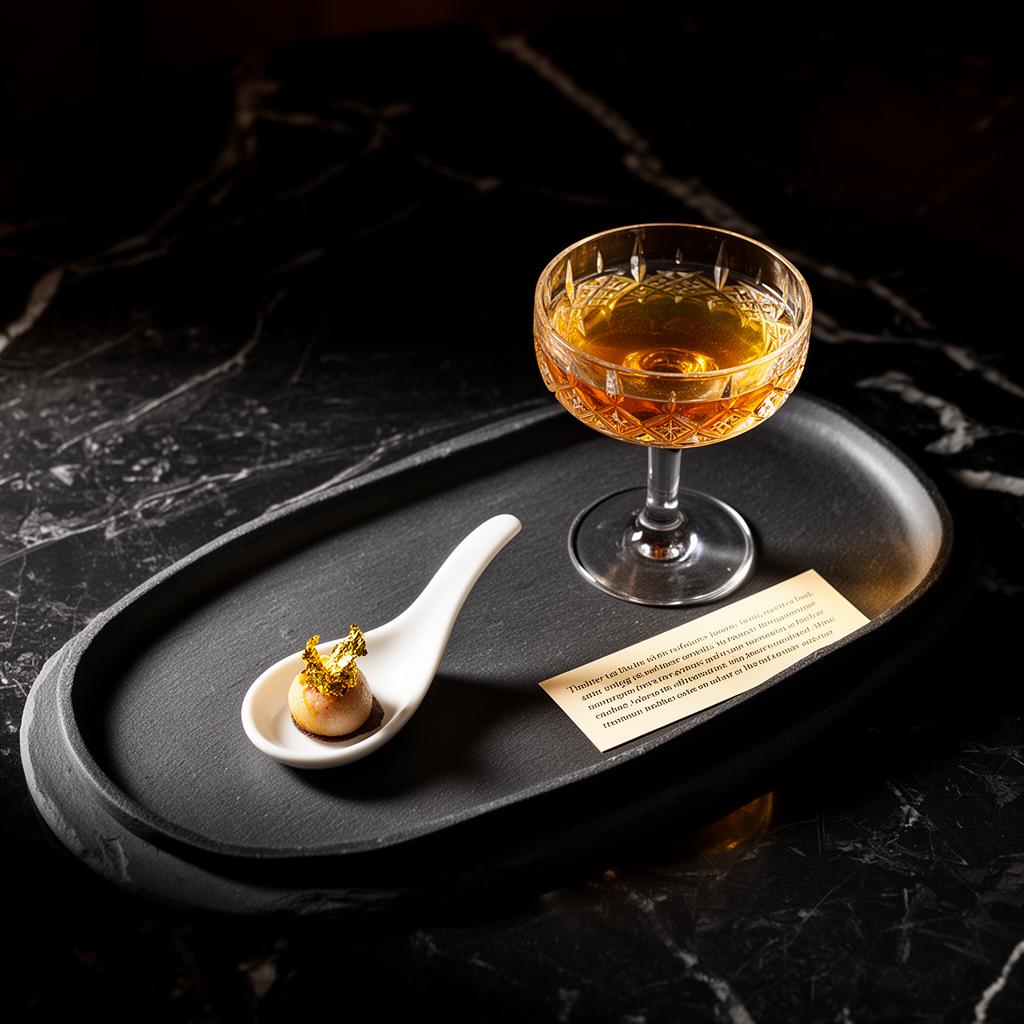 One bite, one sip on a dark slate tray